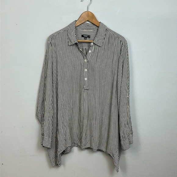Premise Studio Gray White Stripe Sharkbite Hem Top 2X - Picture 5 of 14